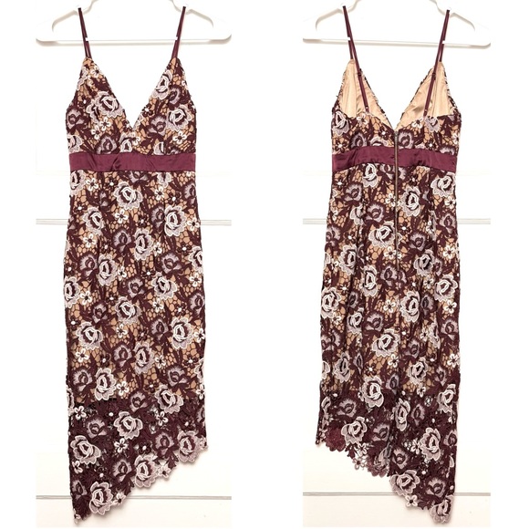 BARDOT Floral Guipure Crochet Lace Sleeveless V-Neck Empire Waist Sheath Dress 2 - Picture 8 of 11